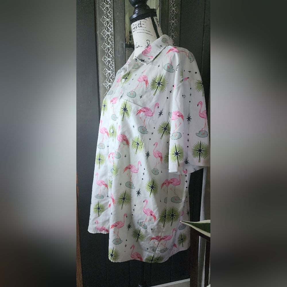 Hardaddy Tropical Flamingo Print Men's Casual Shirt - Picture 2 of 5